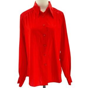 Vintage 70s Women's Large Red Blouse Lady Arrow Decton Red Button Front